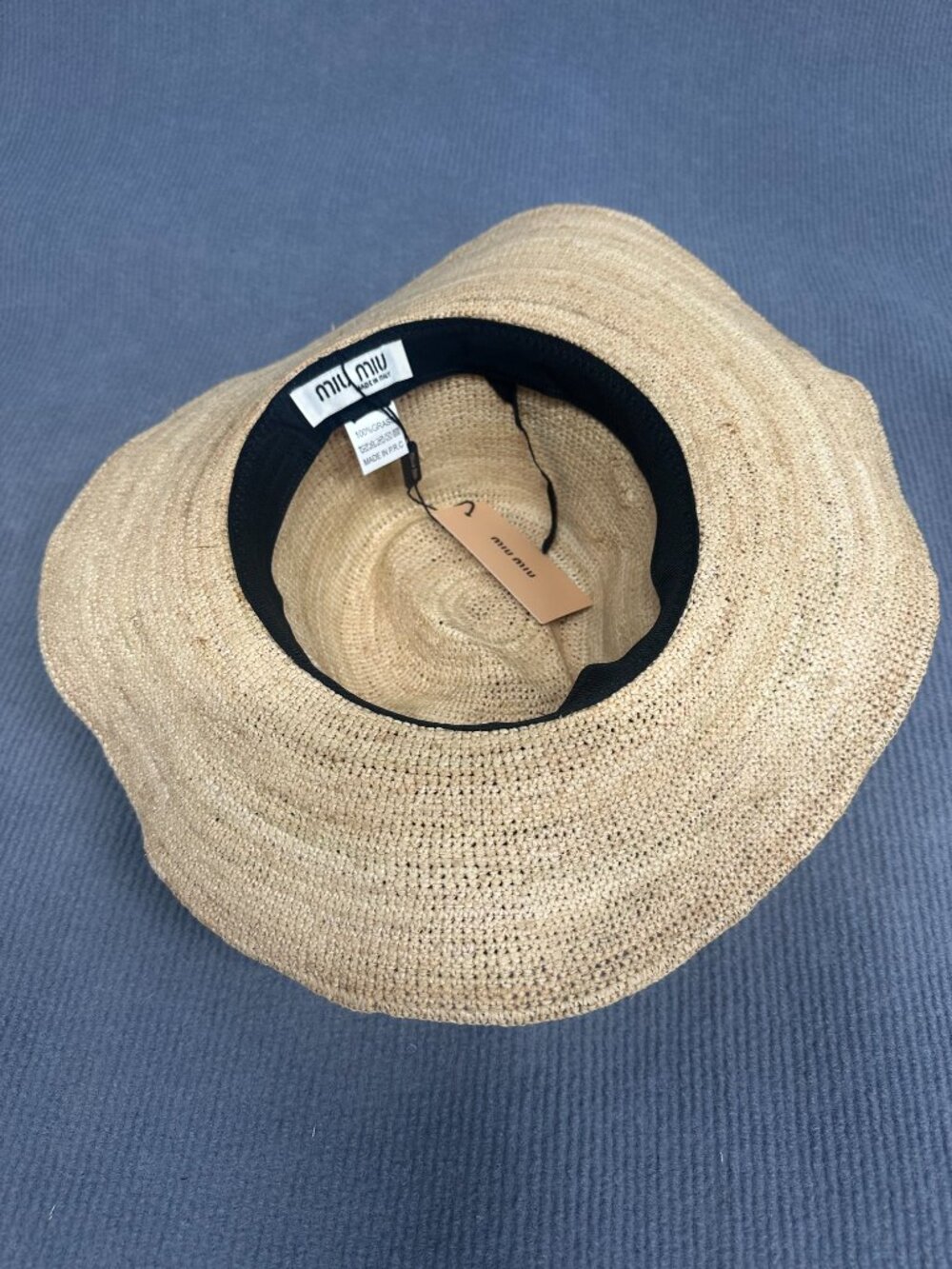 Miu Miu Woven Straw Cowboy Hat Embroidered Logo Red Strap - Picture 5 of 6
